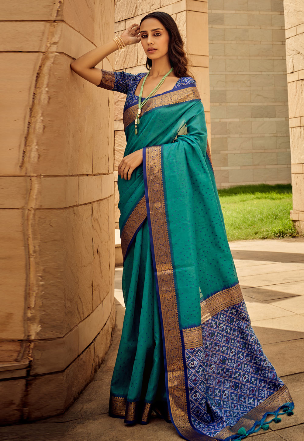 Teal Silk Saree With Blouse 275886