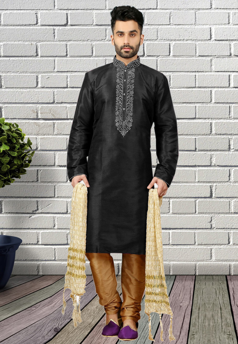 Black Silk Kurta Pajama 217256