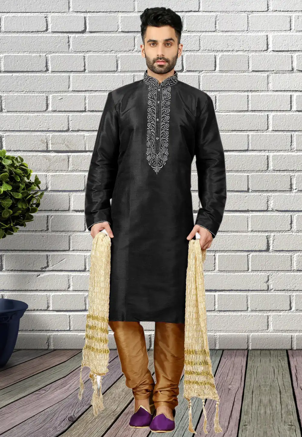 Black Silk Kurta Pajama 217256