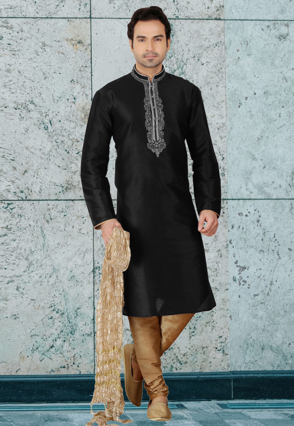 Black Silk Kurta Pajama 217260