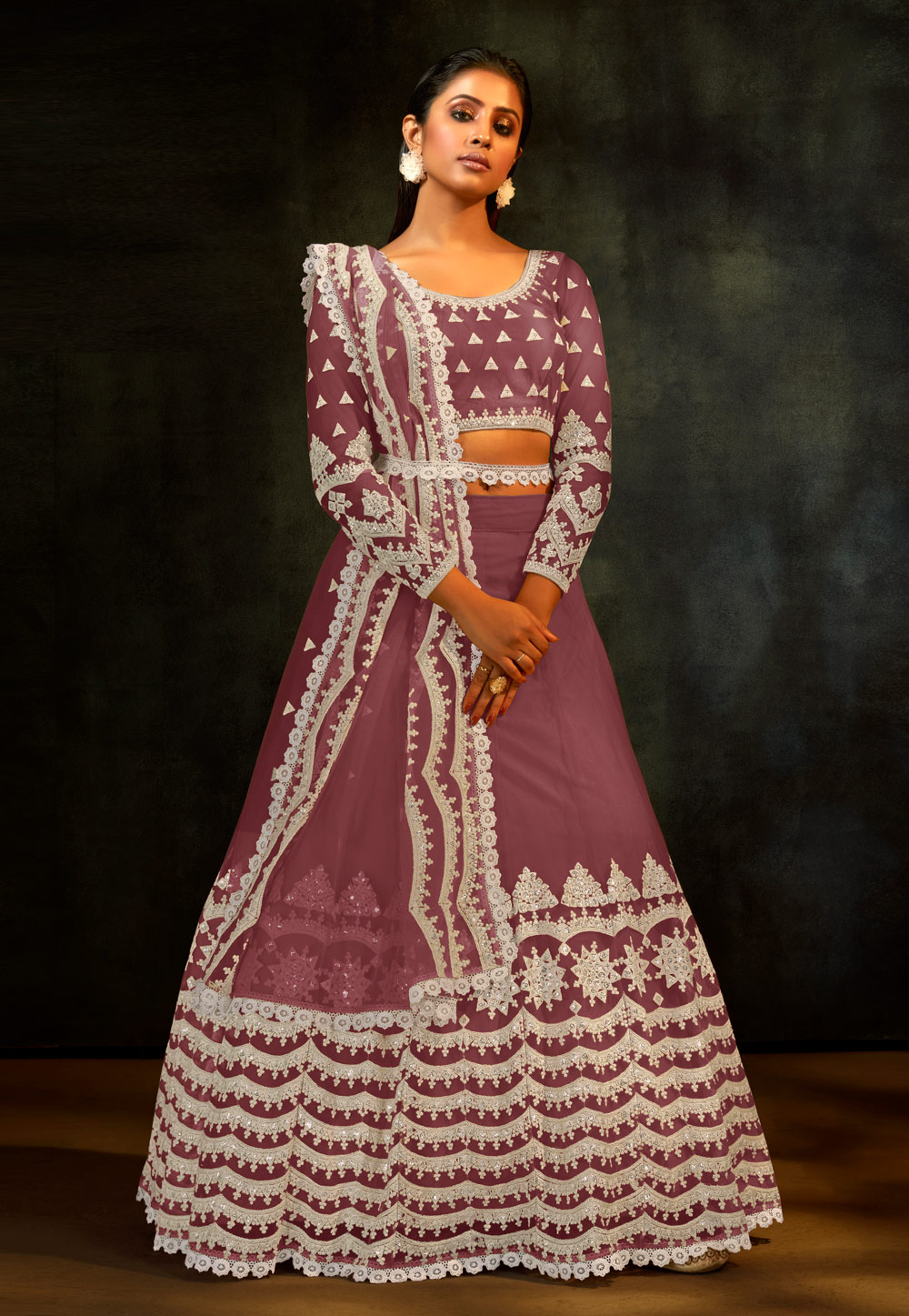 Pink Net Circular Lehenga Choli 241976