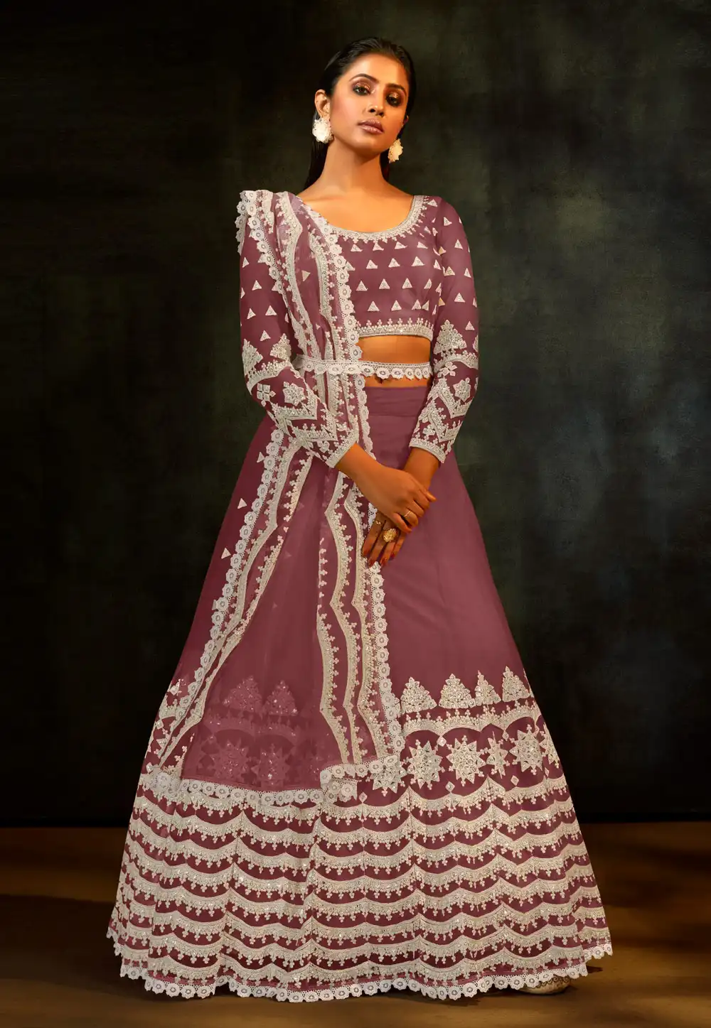 Pink Net Circular Lehenga Choli 241976