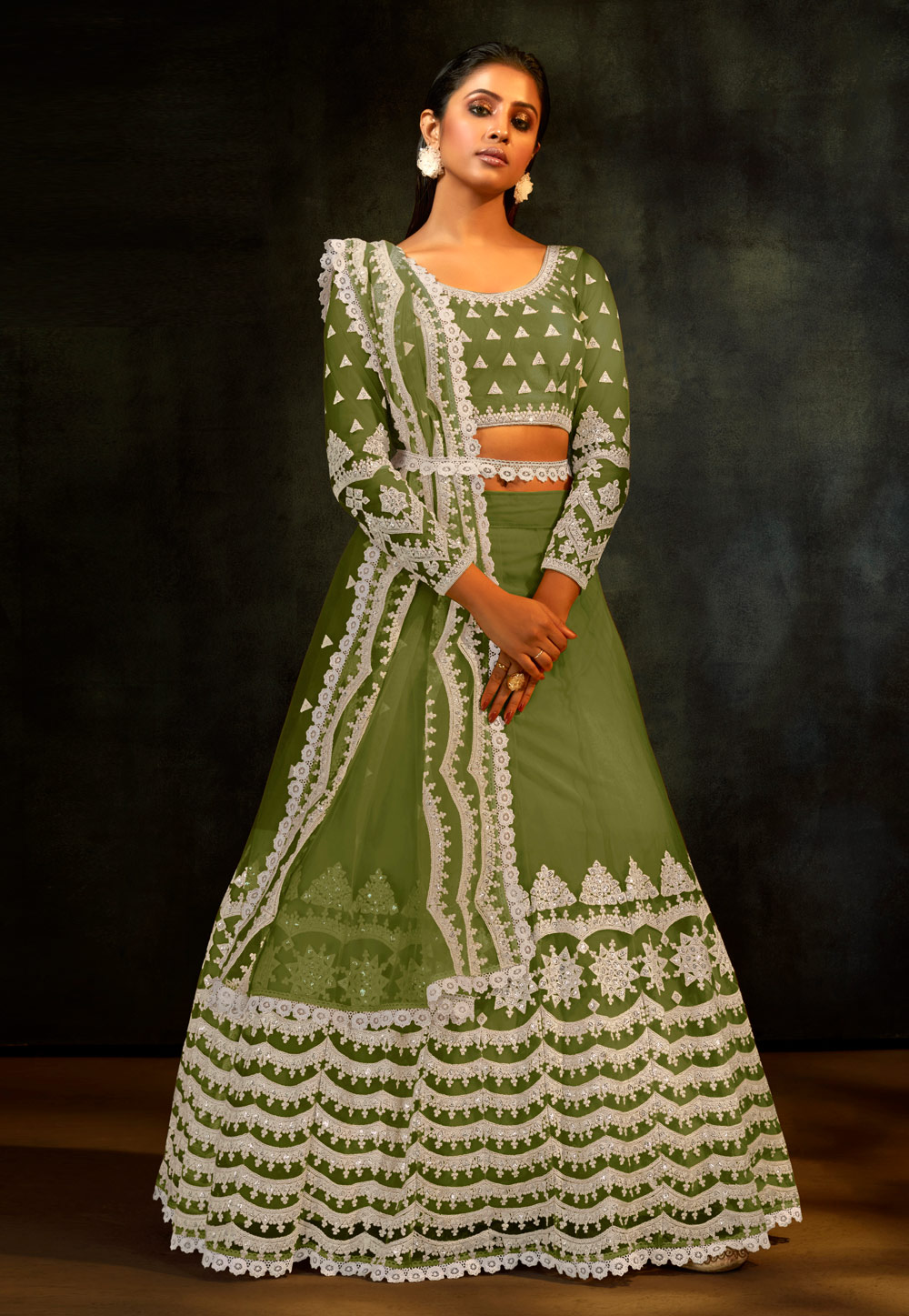 Light Green Net Circular Lehenga Choli 241977