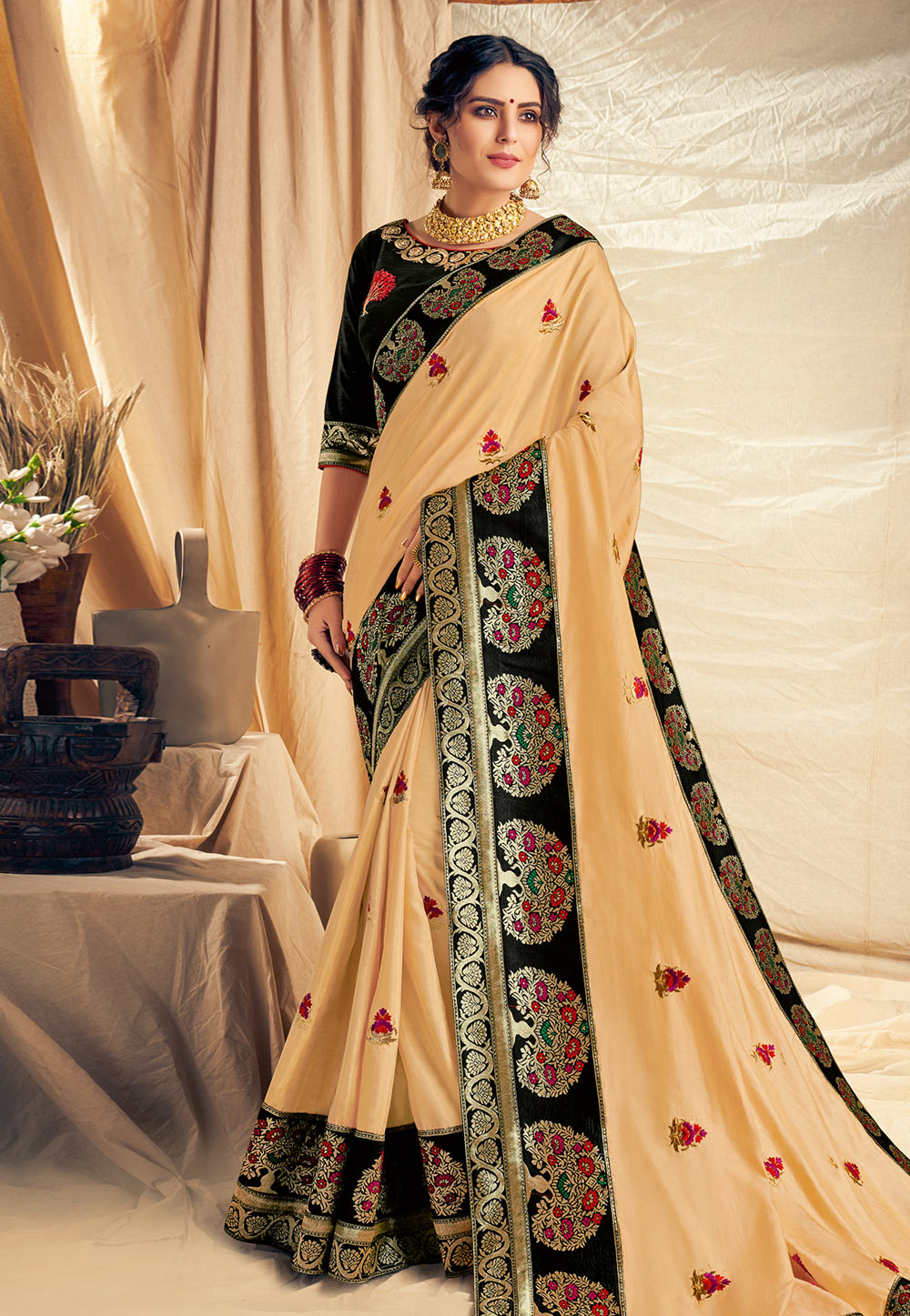 Beige Satin Silk Festival Wear Saree 186941