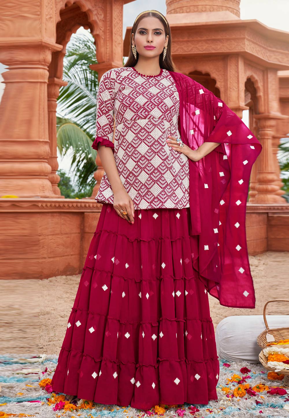 Magenta Faux Georgette Indo Western Lehenga Choli 258823