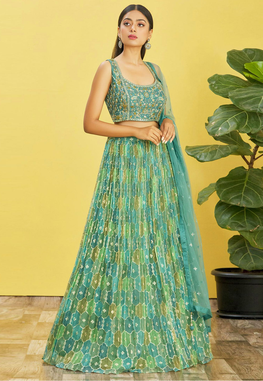 Light Green Organza A Line Lehenga Choli 269535
