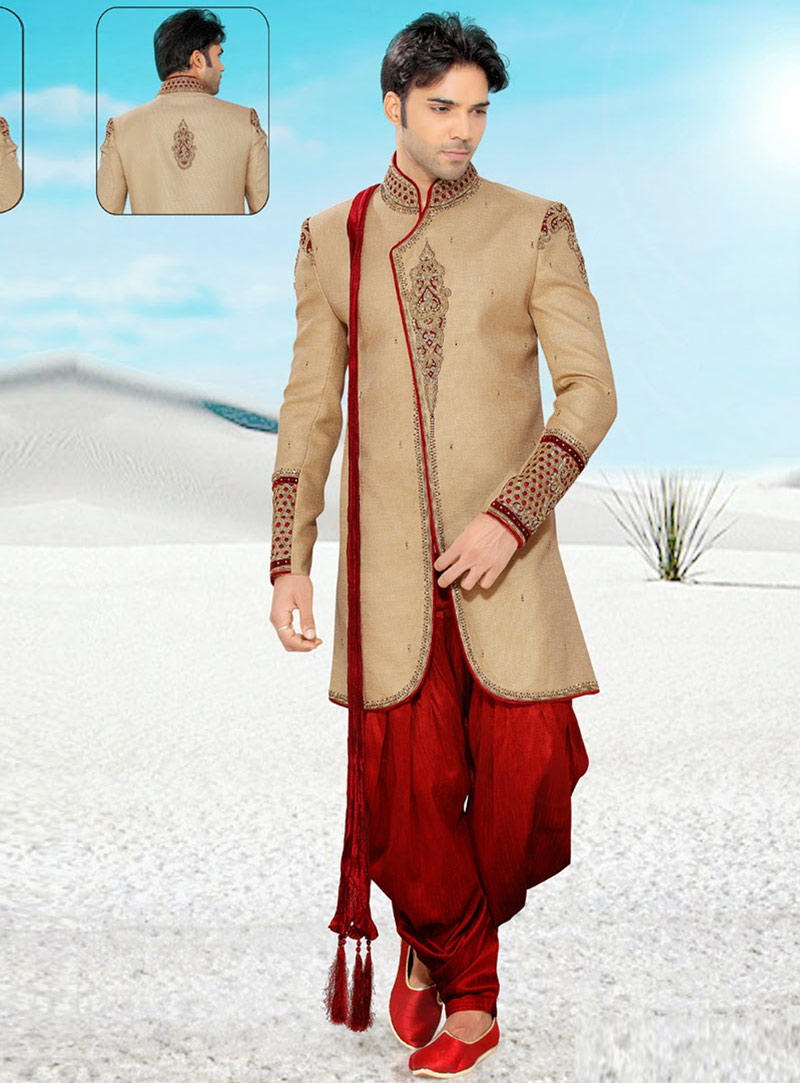 Beige Art Silk Indo Western Sherwani 47909