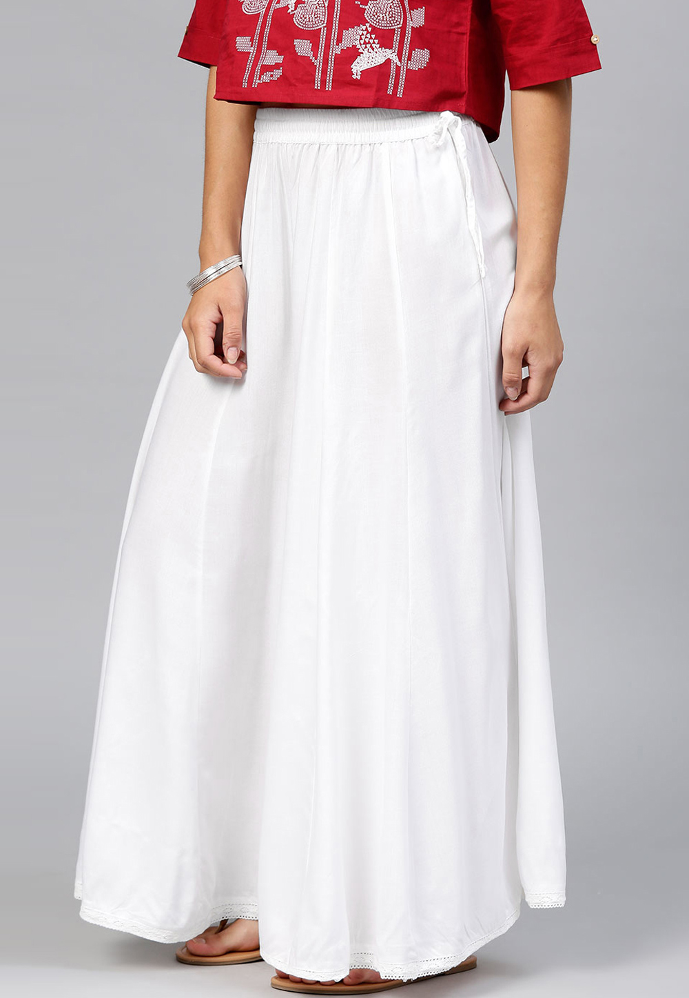 Off White Rayon Readymade Palazzo Pant 217230