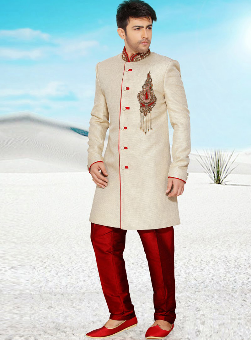 Off White Art Silk Indo Western Sherwani 47911
