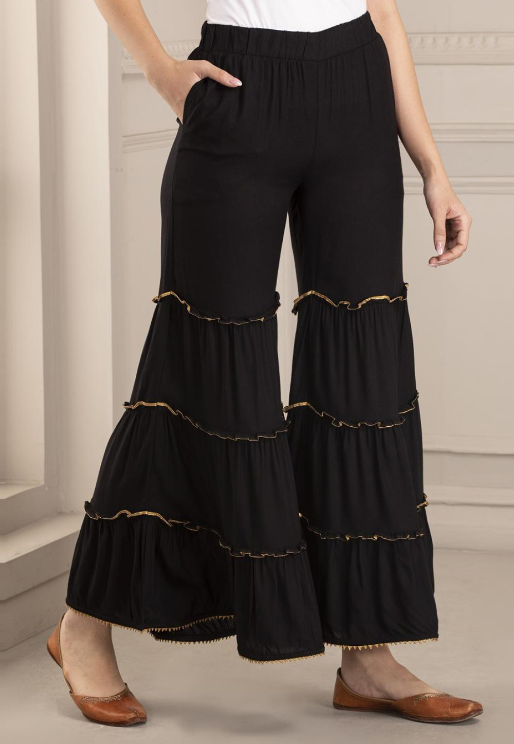 Black Rayon Readymade Sharara Pant 217231