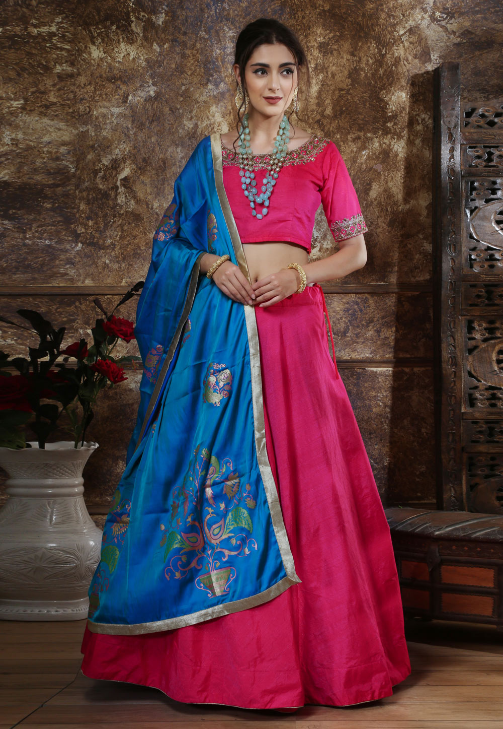Magenta Silk Embroidered Circular Lehenga Choli 181386