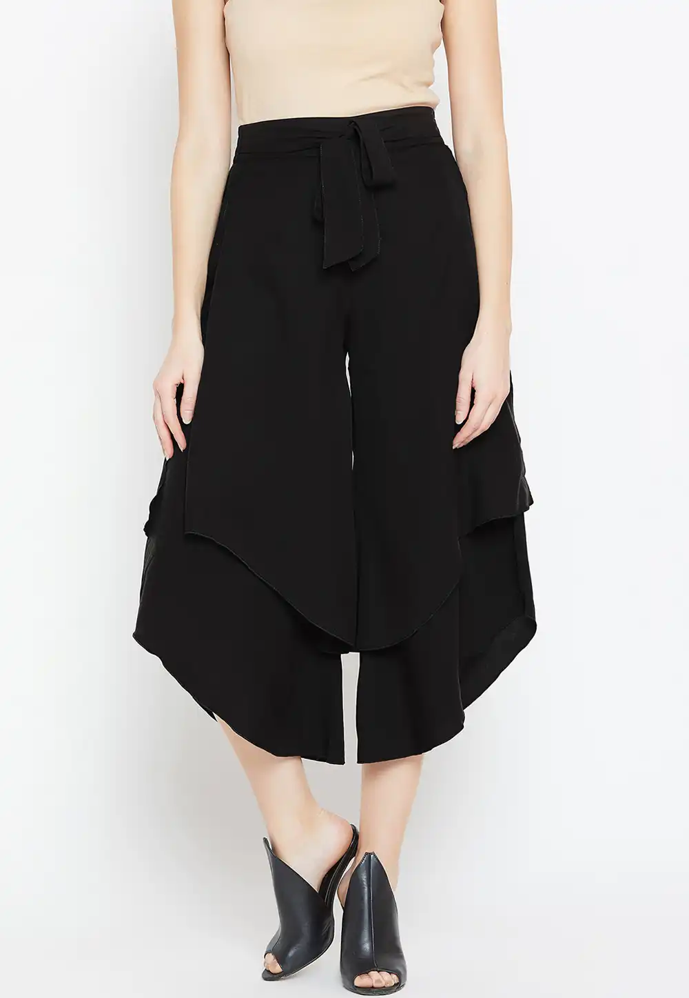 Black Rayon Readymade Short Palazzo Pant 217234