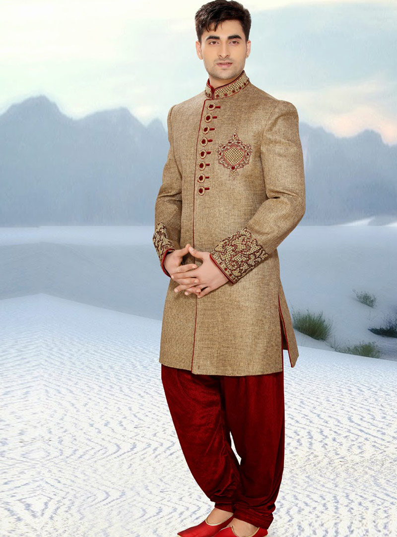 Beige Banarasi Indo Western Sherwani 47914