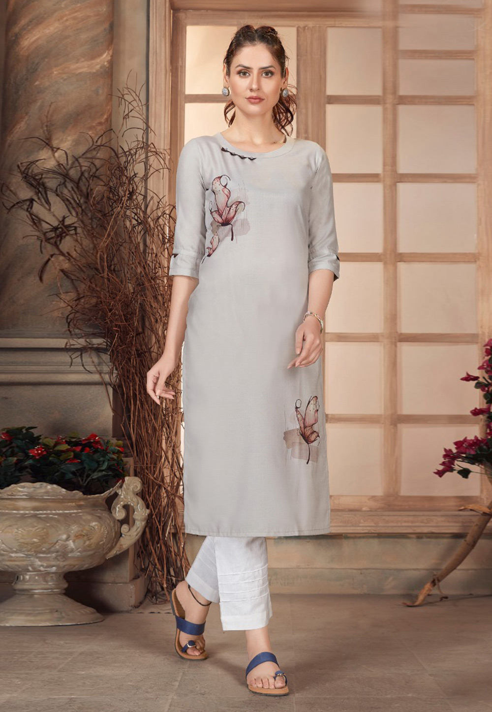 Grey Cotton Kurti 217807