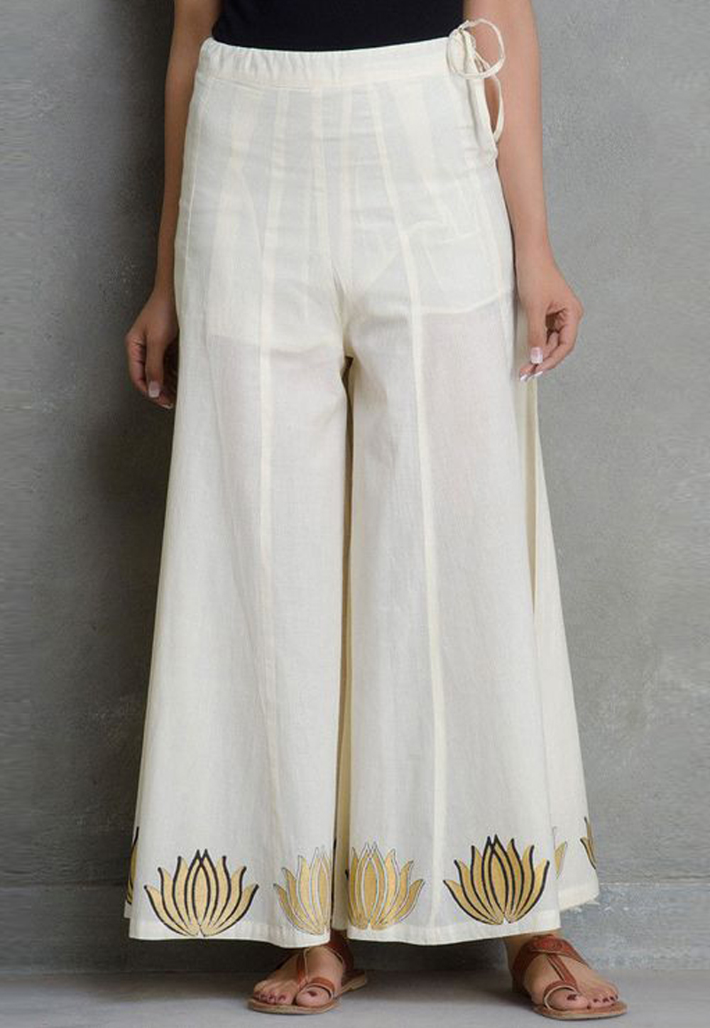 Off White Cotton Readymade Palazzo Pant 217235