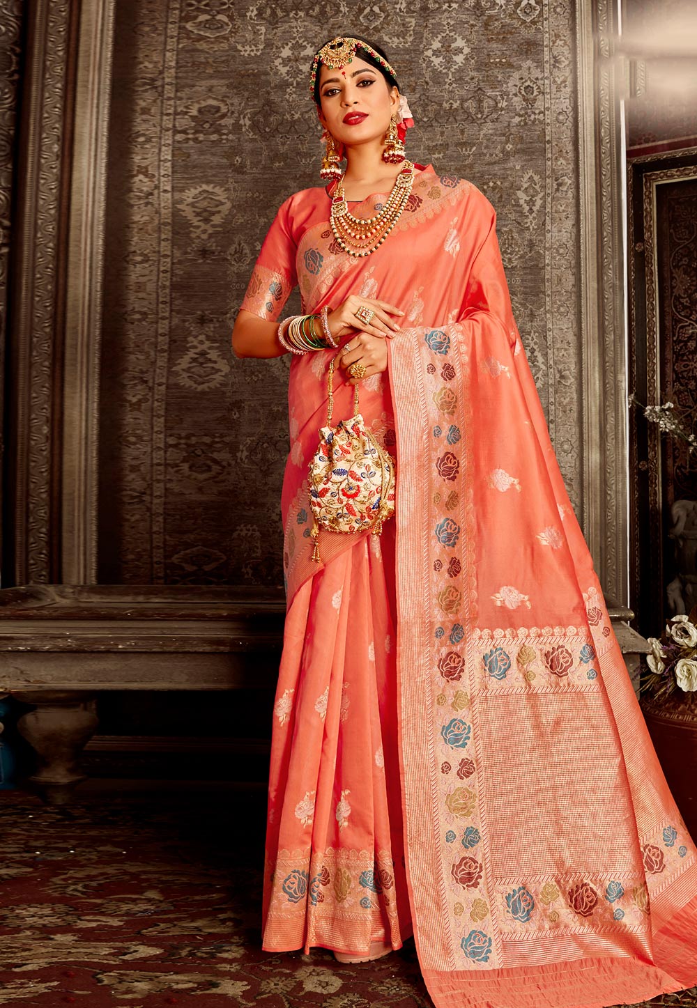 Peach Silk Festival Wear Saree 218196