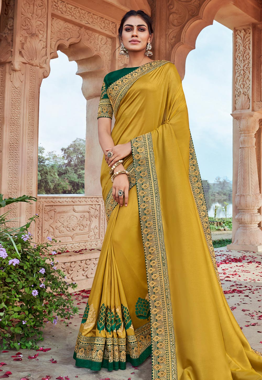 Shaded Green Satin Party Wear Saree 203206