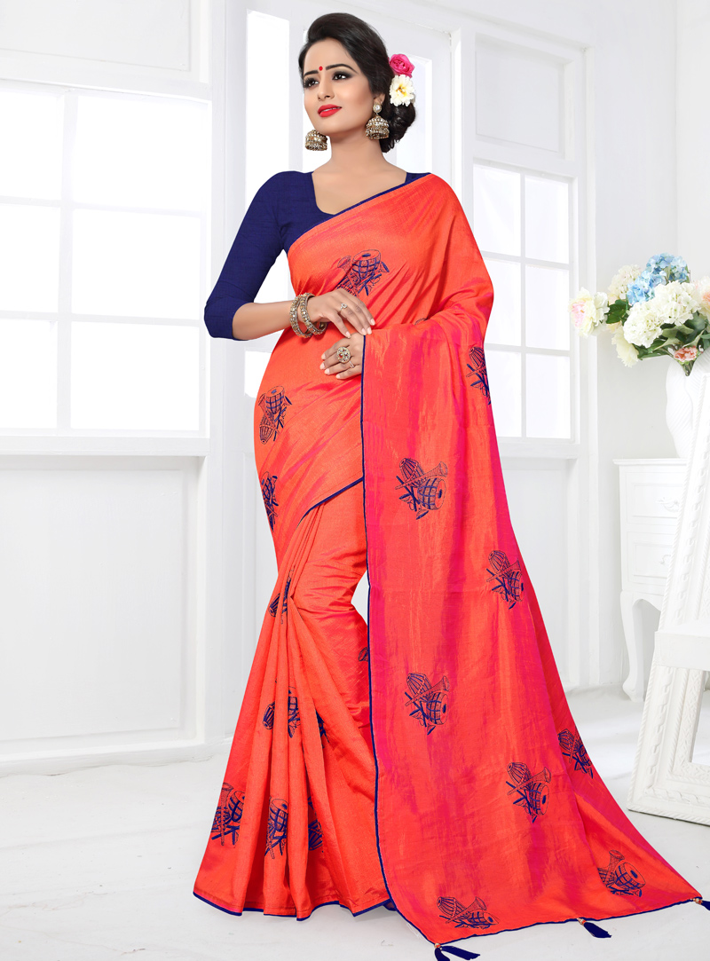 Orange Silk Festival Wear Saree 122883