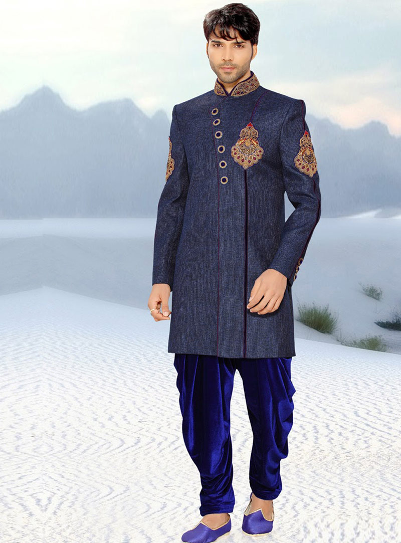 Blue Banarasi Indo Western Sherwani 47915