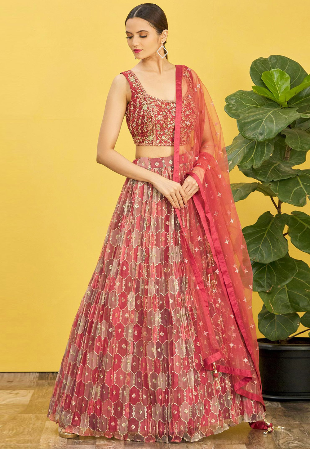 Rust Organza A Line Lehenga Choli 269536