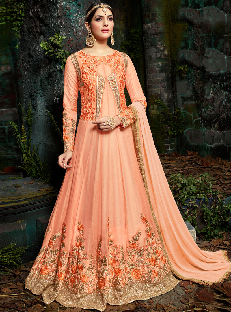 Peach Georgette Floor Length Anarkali Suit 99554