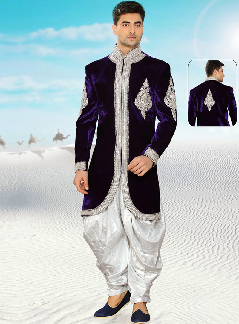 Blue Art Silk Indo Western Sherwani 47917