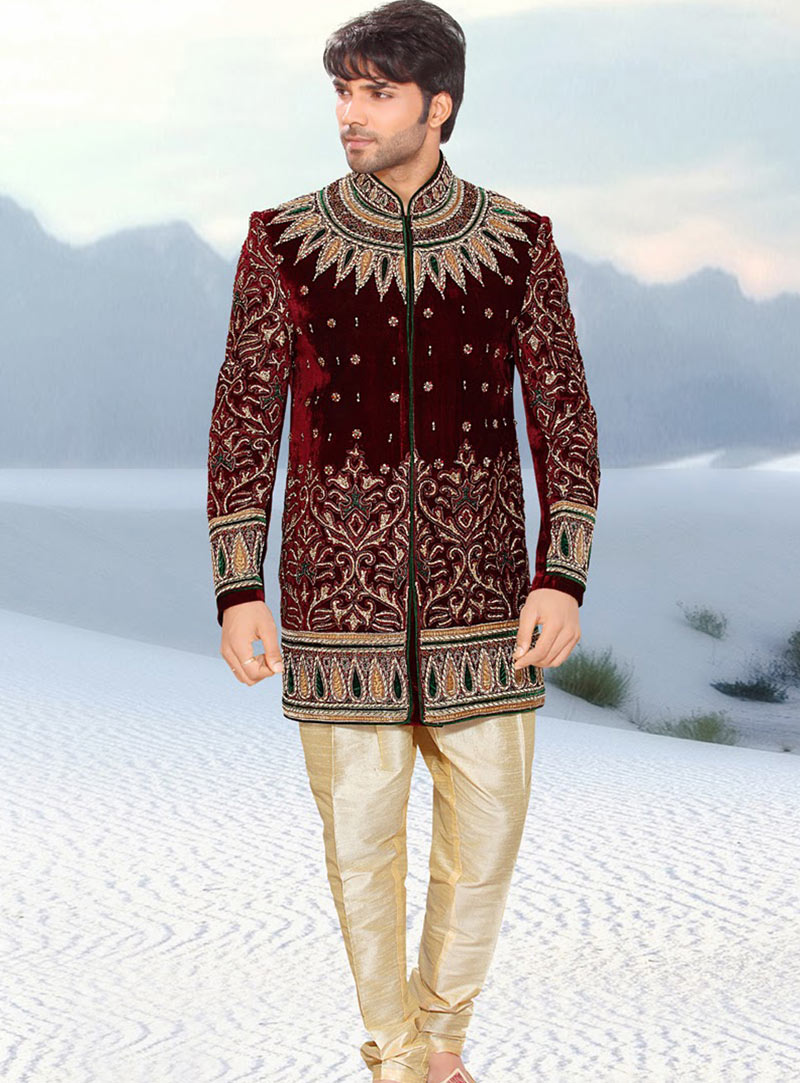 Maroon Art Silk Indo Western Sherwani 47918