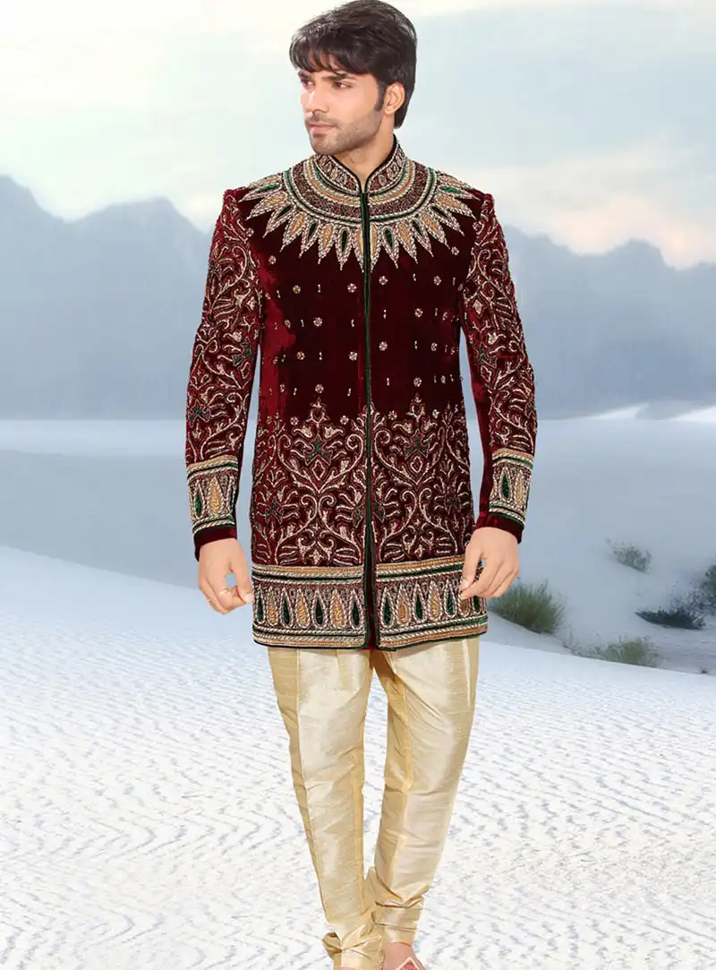 Maroon Art Silk Indo Western Sherwani 47918