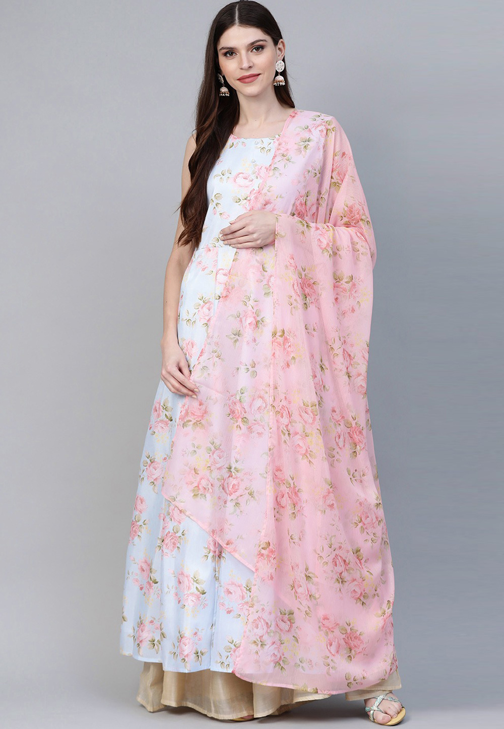 Light Blue Silk Readymade Anarkali Suit 208263