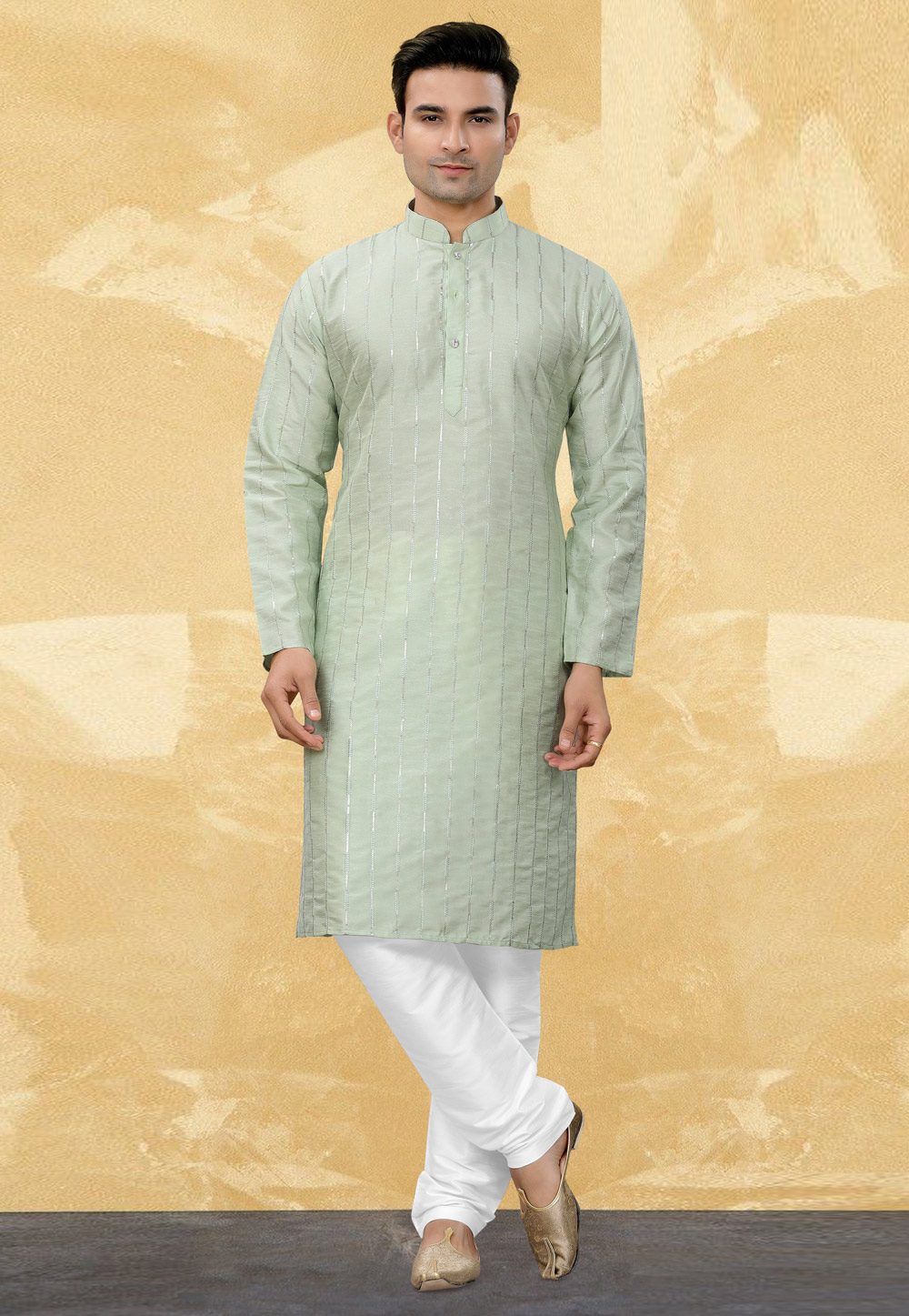 Pista Green Art Silk Kurta Pajama 264816