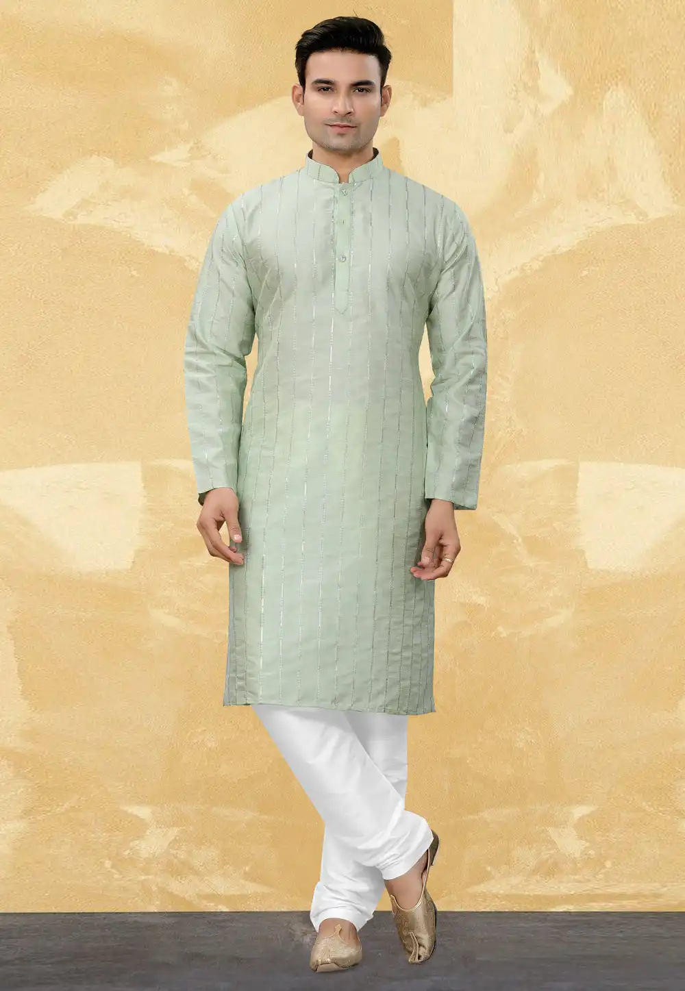 Pista Green Art Silk Kurta Pajama 264816