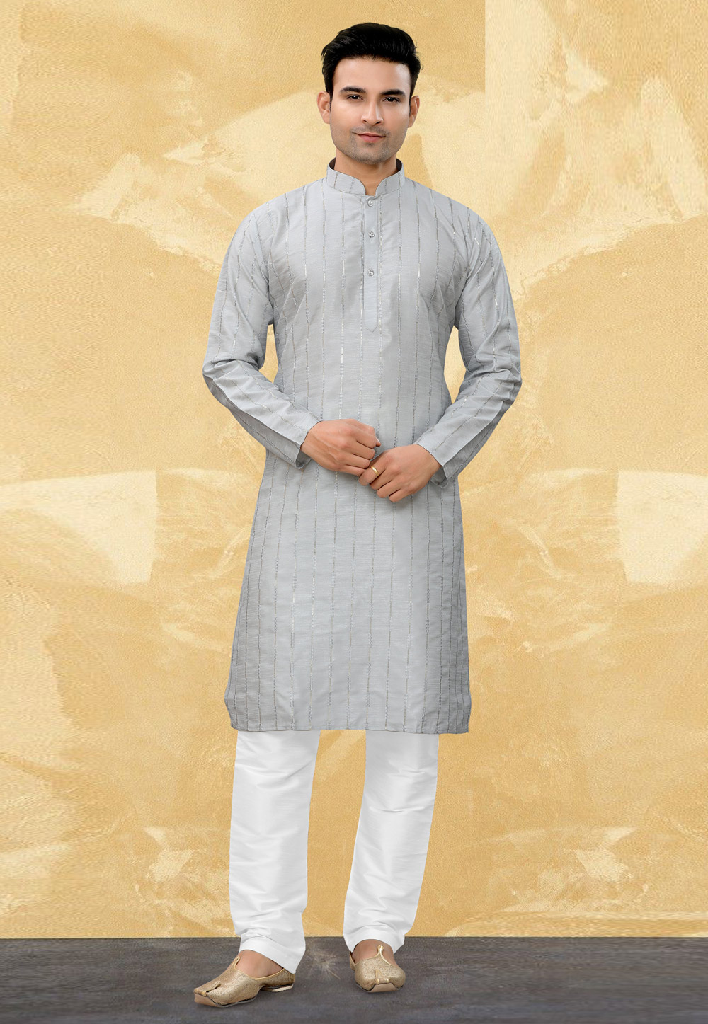 Grey Art Silk Kurta Pajama 264818