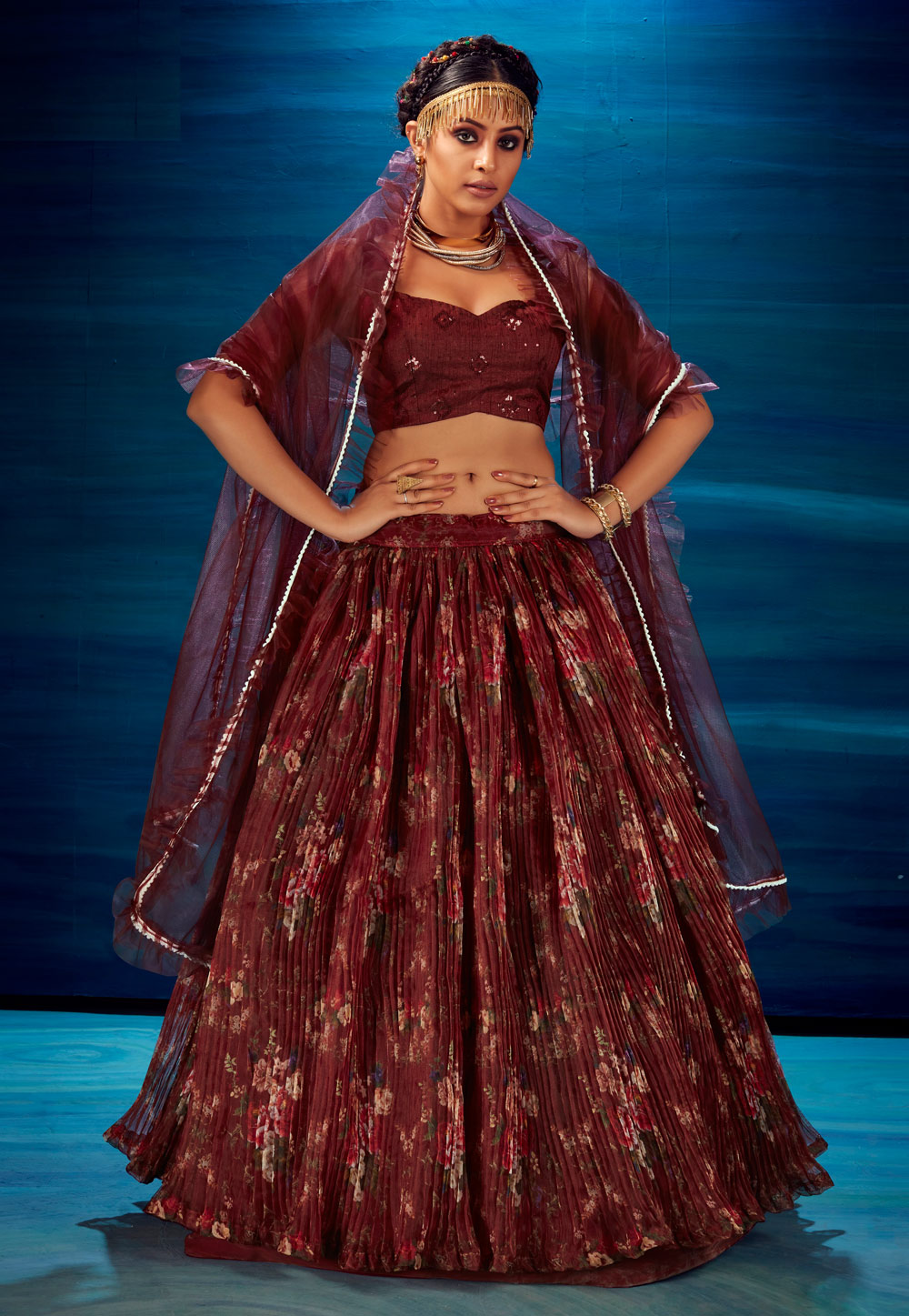 Maroon Organza Circular Lehenga Choli 240097