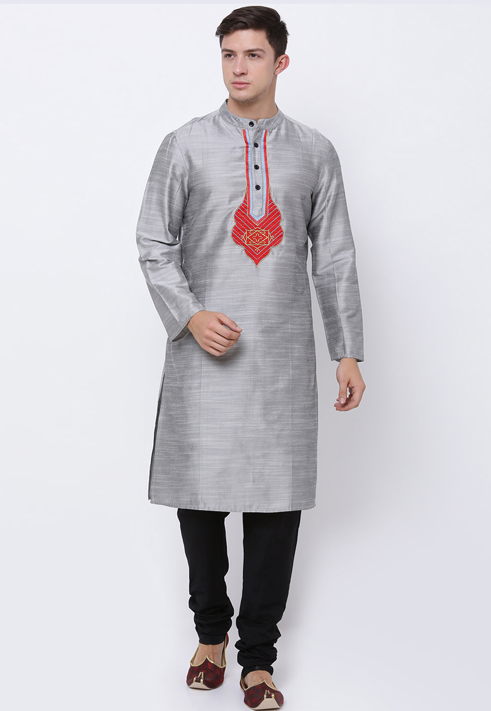 Grey Dupion Silk Kurta Pajama 218459