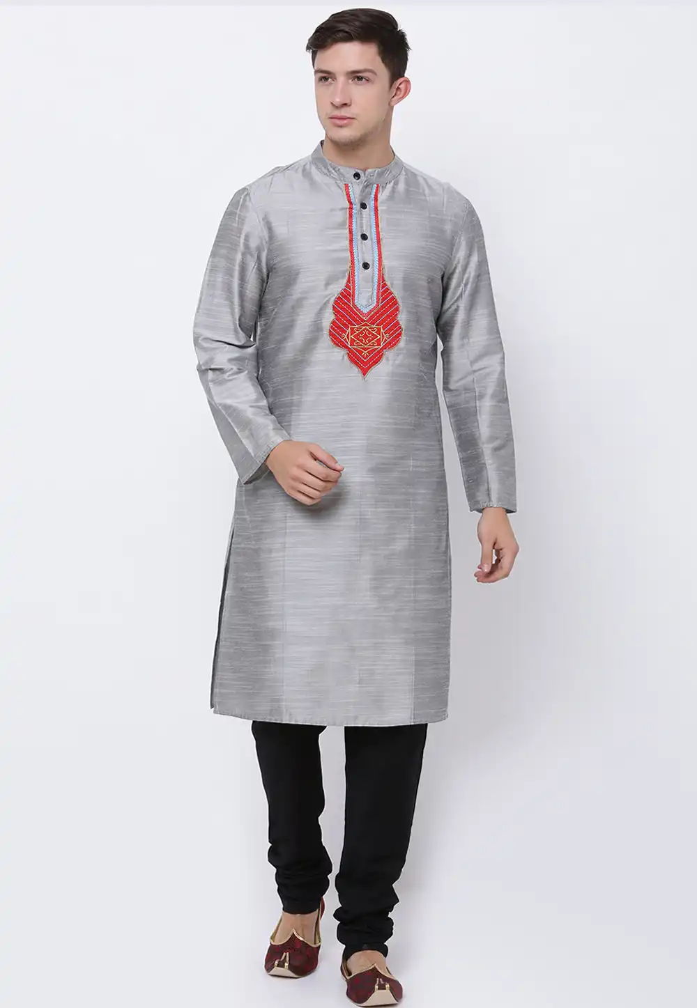 Grey Dupion Silk Kurta Pajama 218459