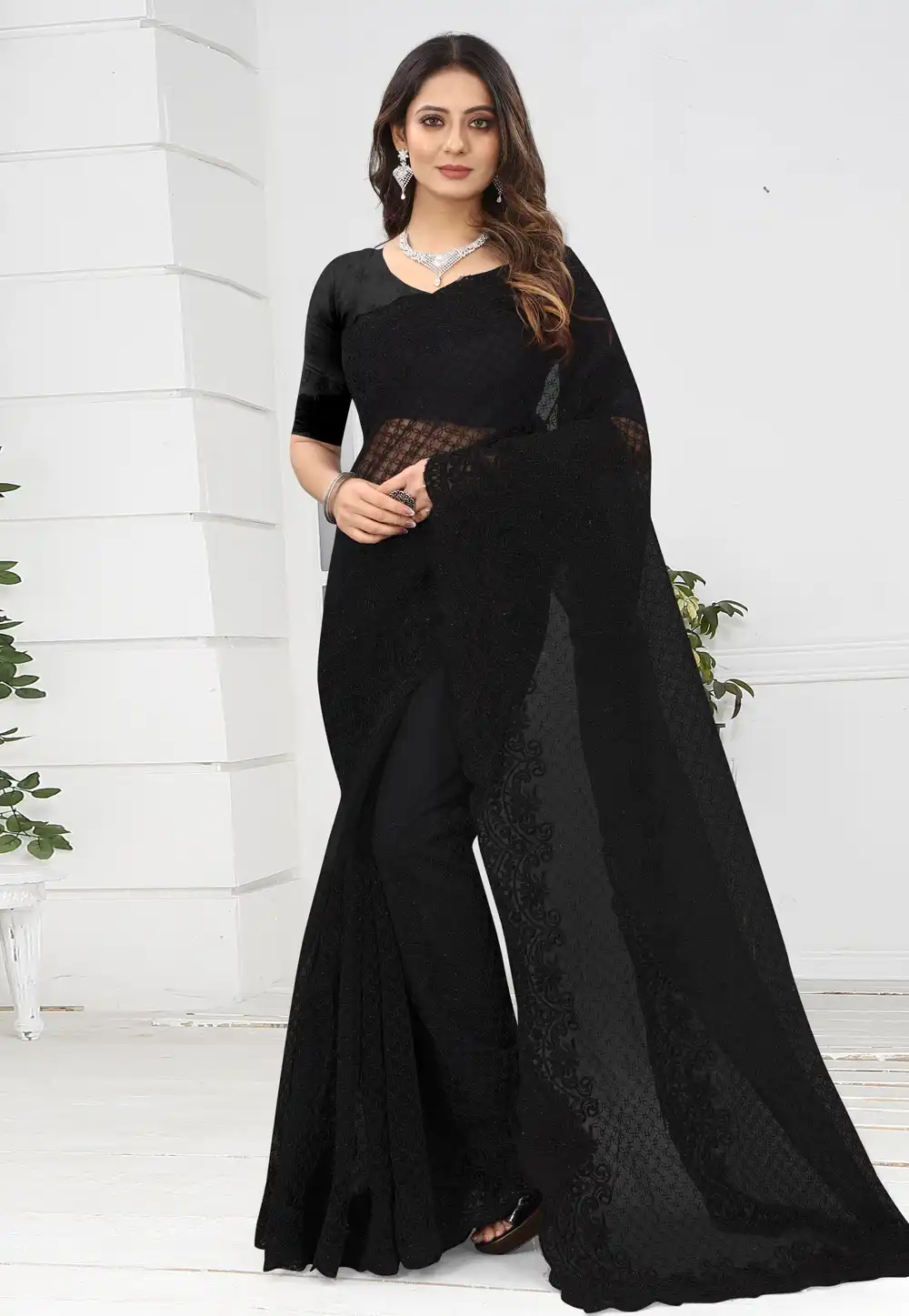 Black Net Festival Wear Saree 239081