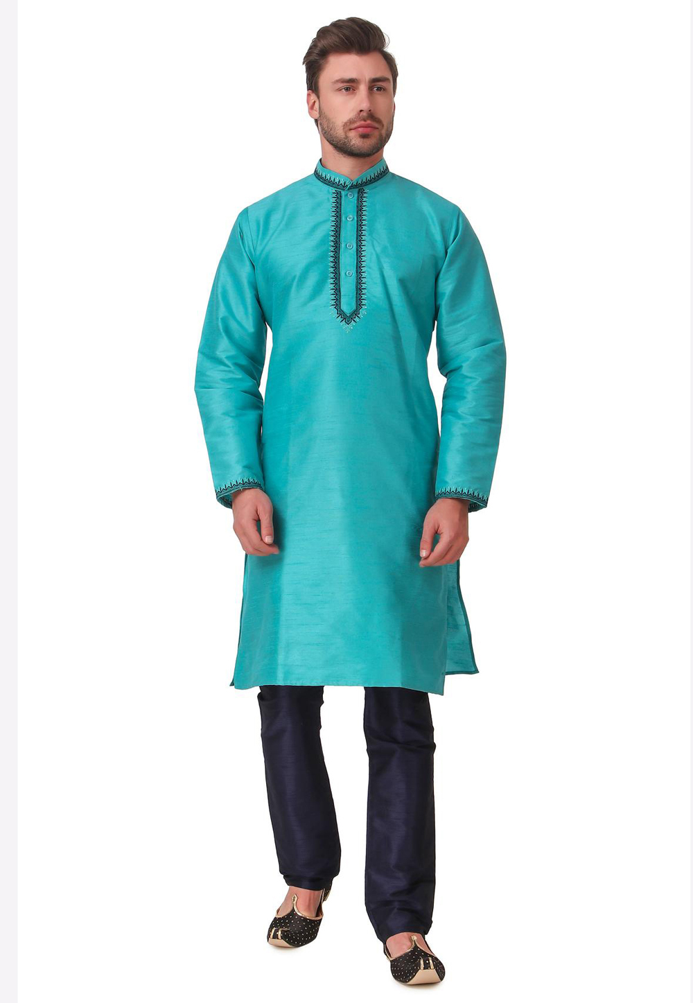 Aqua Dupion Silk Kurta Pajama 218462