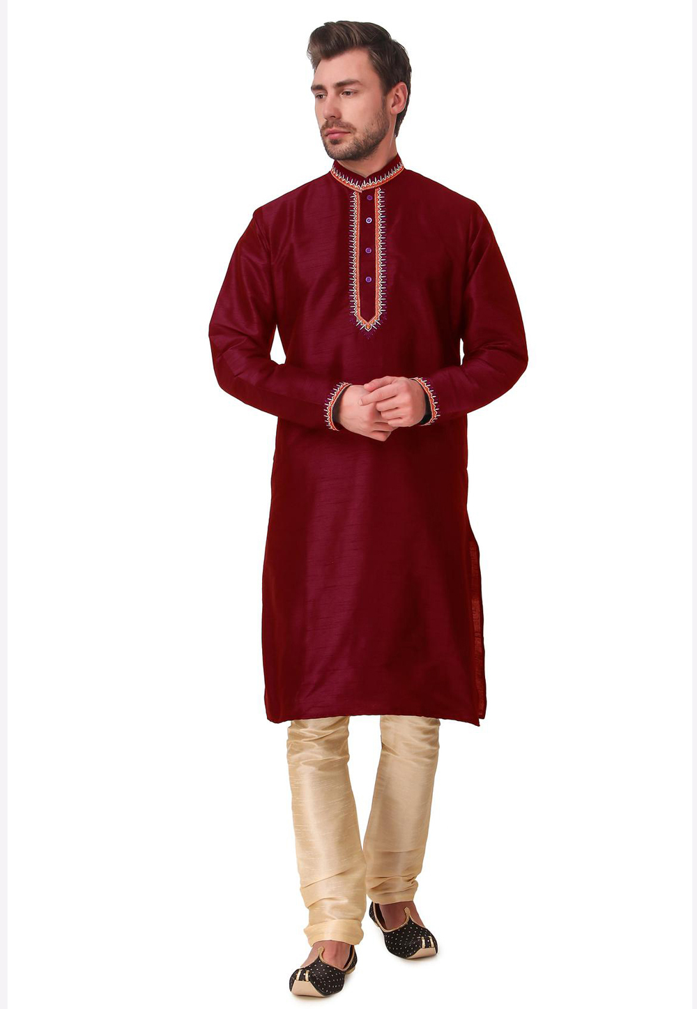 Maroon Dupion Silk Kurta Pajama 218463