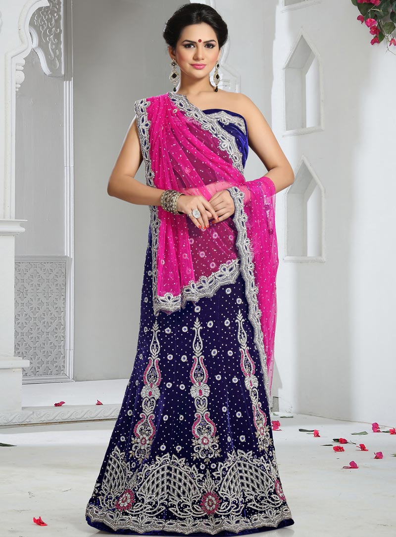Navy Blue Velvet Wedding Lehenga Choli 43923