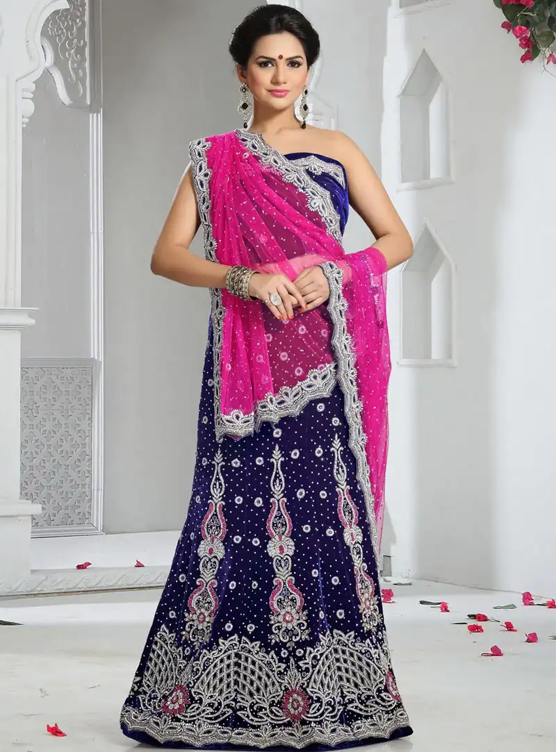 Navy Blue Velvet Wedding Lehenga Choli 43923