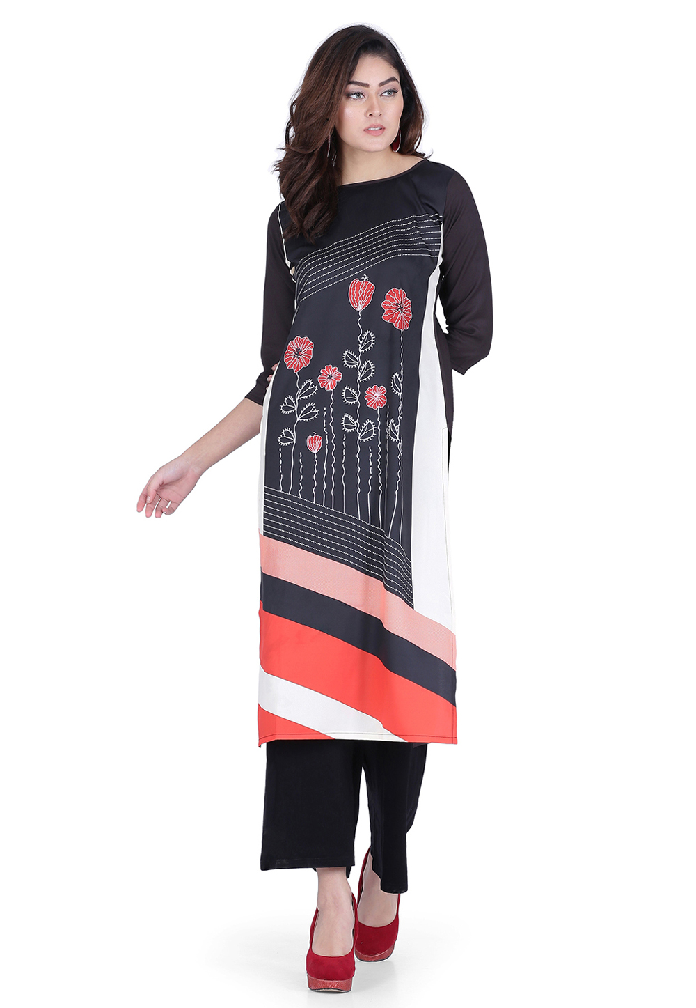 Black Crepe Printed Tunic 219401