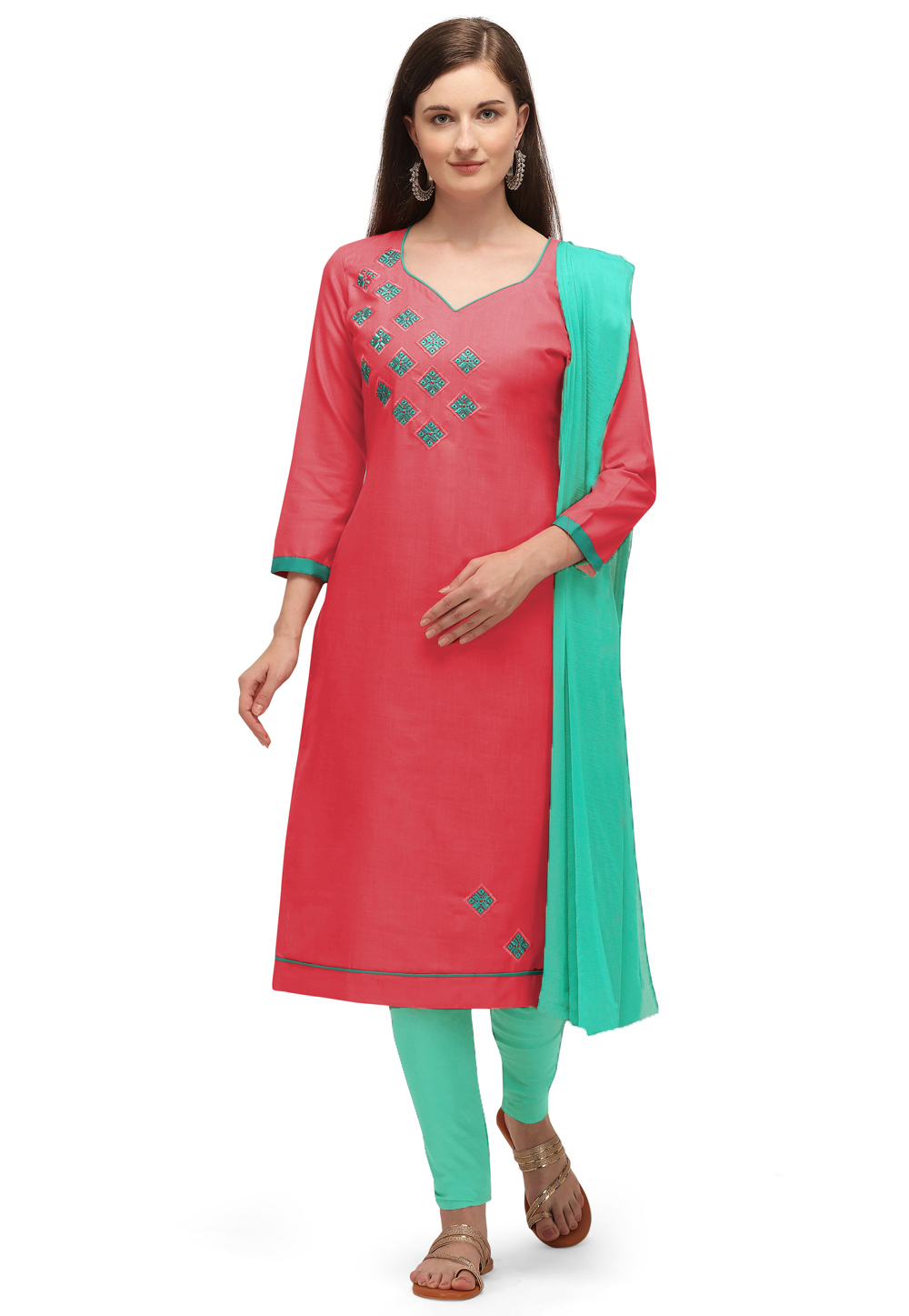 Pink Cotton Pant Style Suit 219457