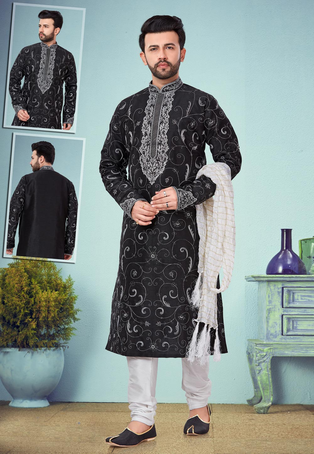 Black Kurta Silk Payjama