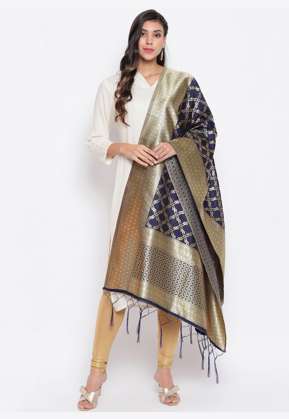Navy Blue Banarasi Silk Dupatta 219389