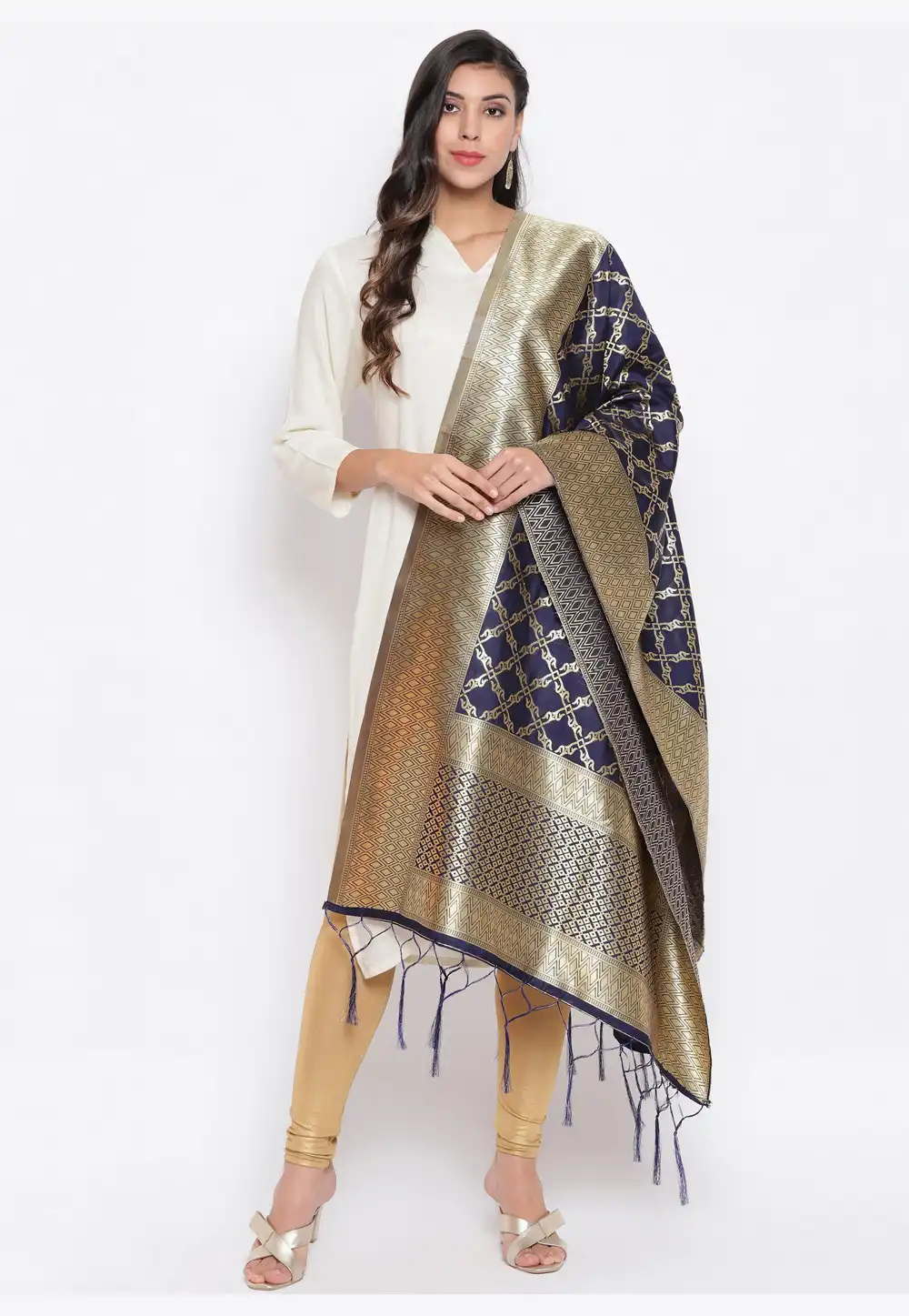 Navy Blue Banarasi Silk Dupatta 219389