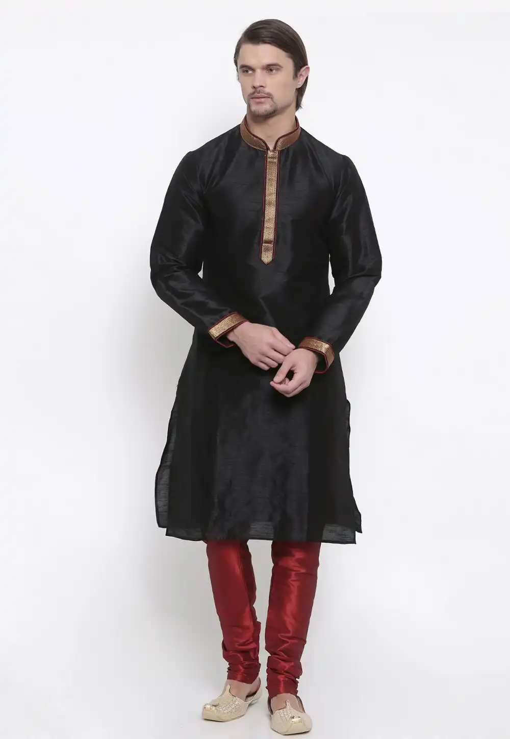 Black Dupion Silk Kurta Pajama 218466