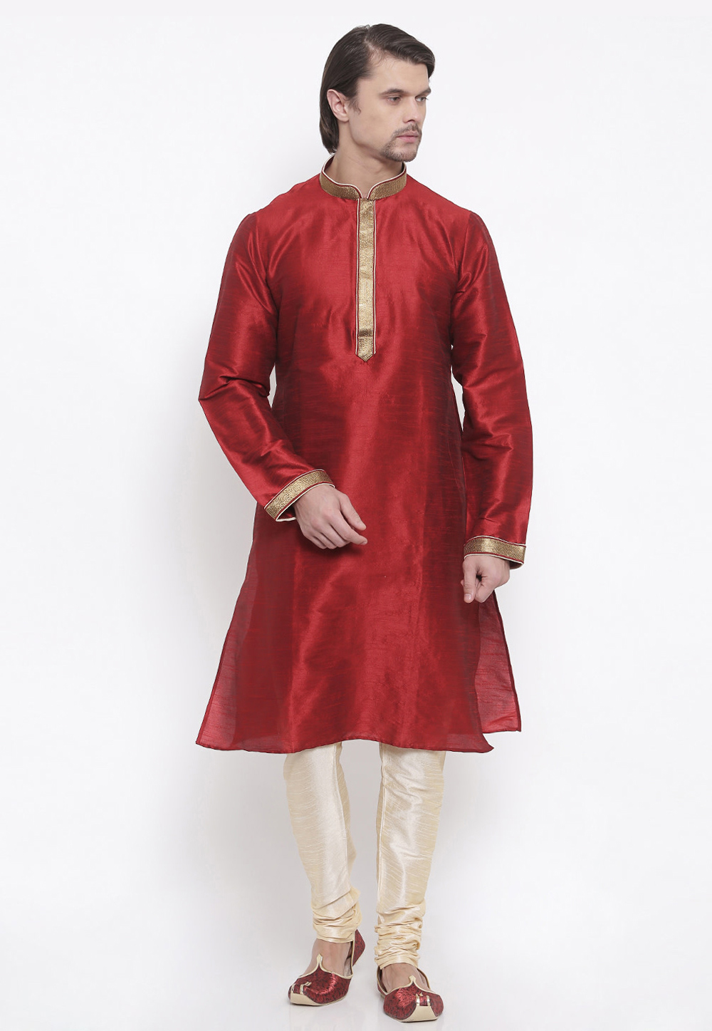 Maroon Dupion Silk Kurta Pajama 218467