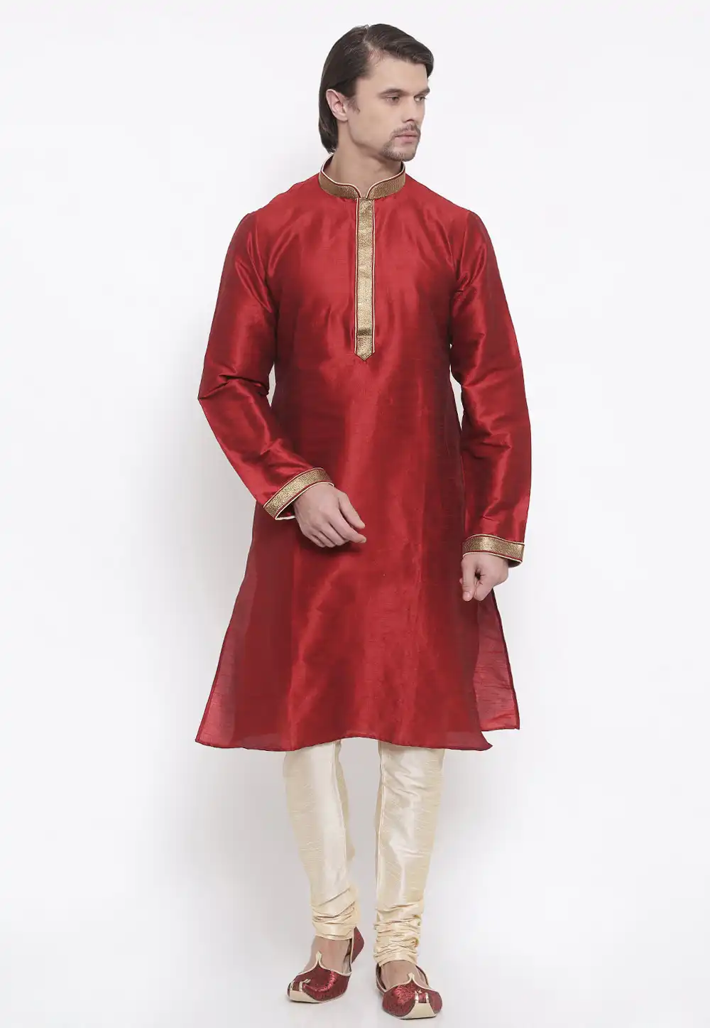 Maroon Dupion Silk Kurta Pajama 218467