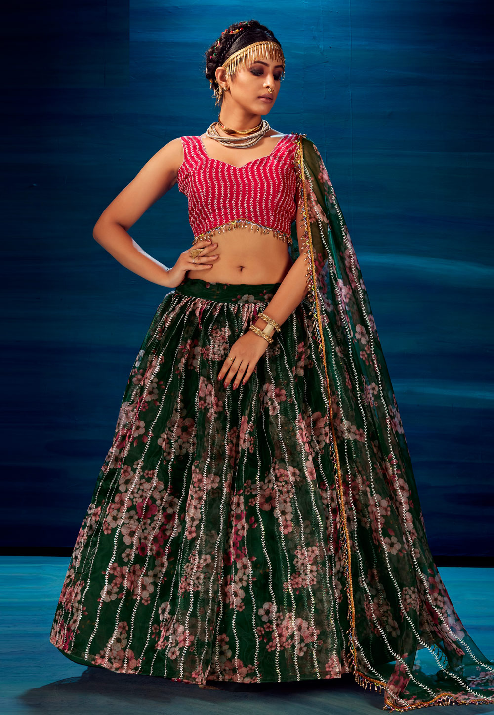 Green Organza Circular Lehenga Choli 240098