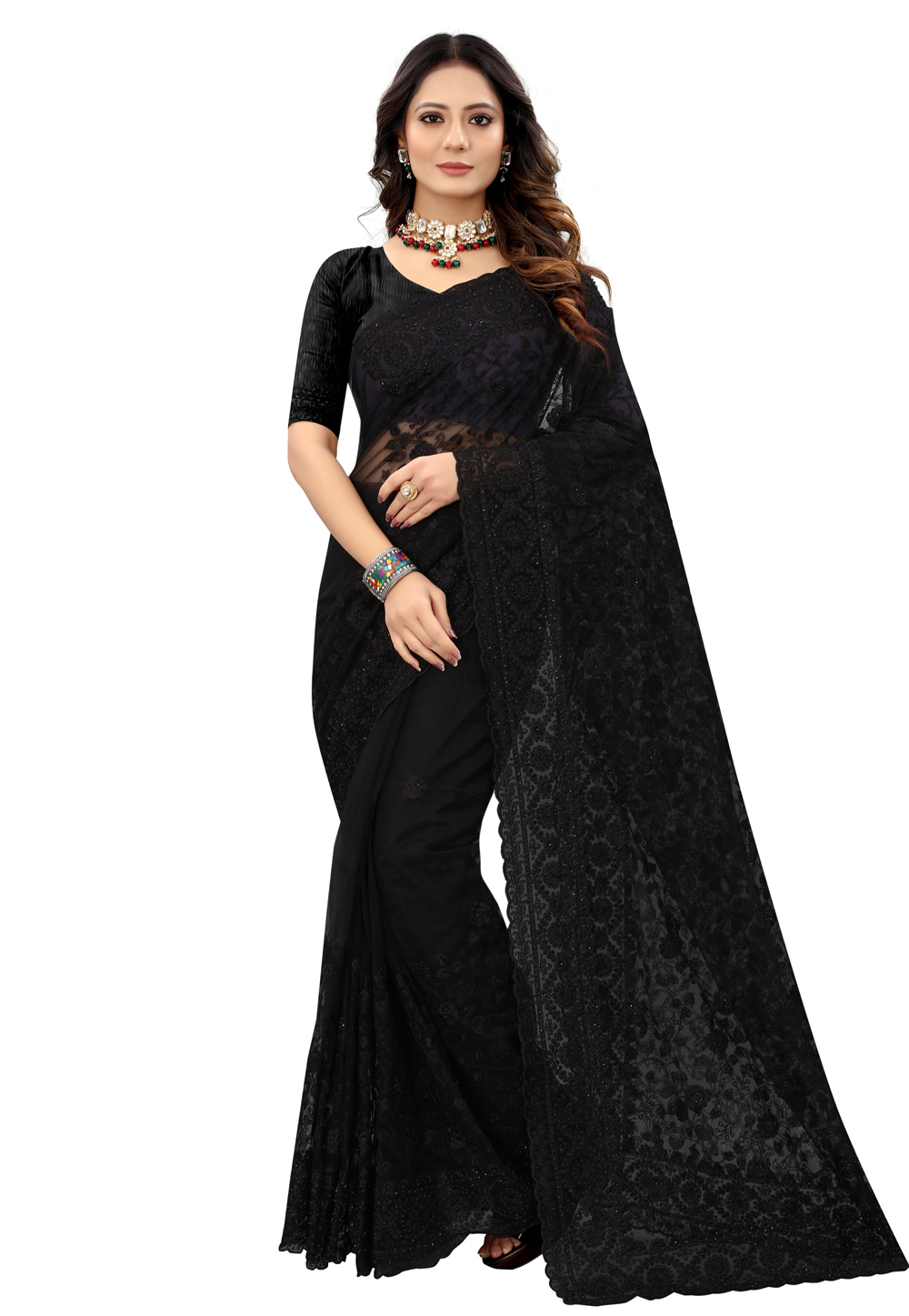 Black Net Saree With Blouse 239293